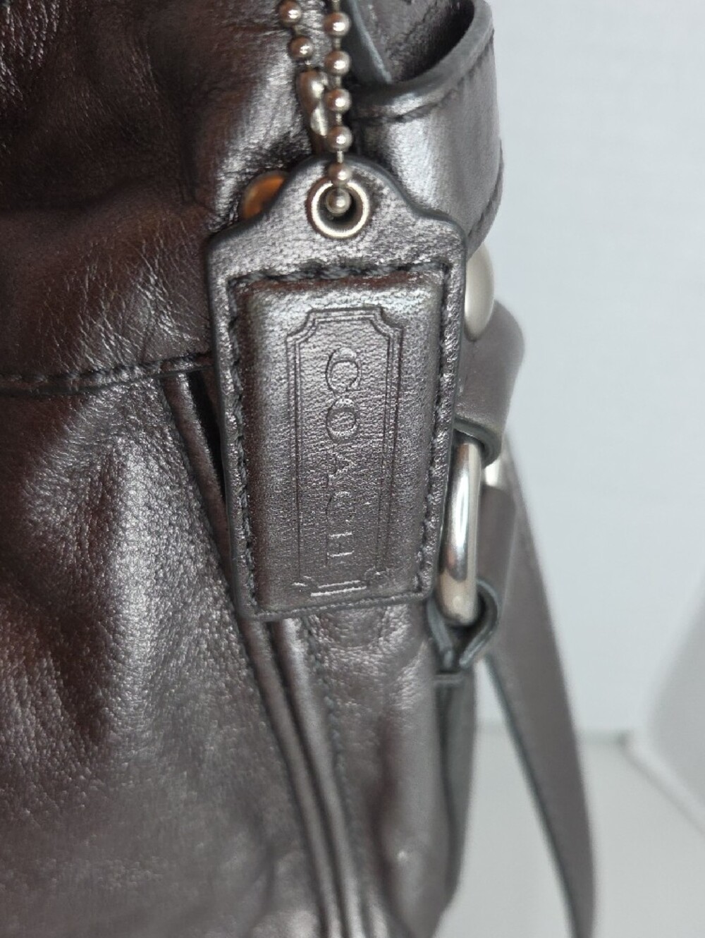 Coach Metallic Pewter Leather Shoulder Bag - Picture 2 of 11